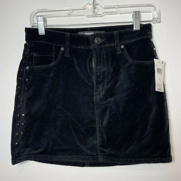 Hudson Jeans Womens Viper Mini Skirt Black Size 25 Velvet Studded 5 Pocket NWT - Picture 2 of 9